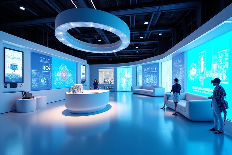 Stand technologique futuriste au salon VivaTech